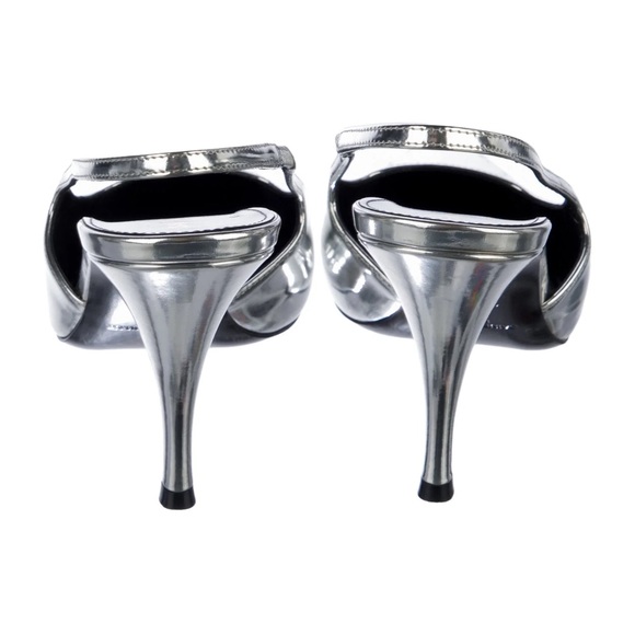 YSL Saint Laurent Patent Tom 90 Blade Leather Slingback Pumps Silver 37.5 $945 - Picture 7 of 8